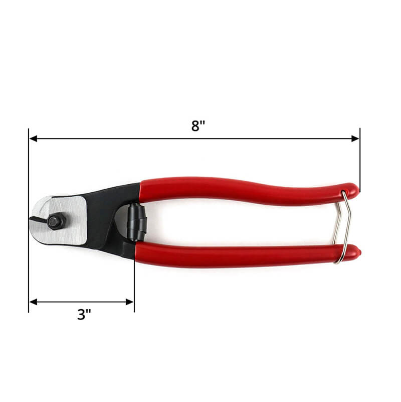 wire rope cutter 8 inch 07 wire rope cutter 8 inch 07 Technical features: *WT001 Wire rope cutter is well designed for cutting multiple strand thin steel wire up to 7mm and hard steel wire up to 3mm. *Blades are drop-forged with high quality alloy steel.With the sharp blades,it can make very precise very clean cuts. *The cutter is equipped with comfortable handle grip,which can help you work more easily. Applications: Trellis & Gardening fence and ranch Grape Trellis & vineyard,ect